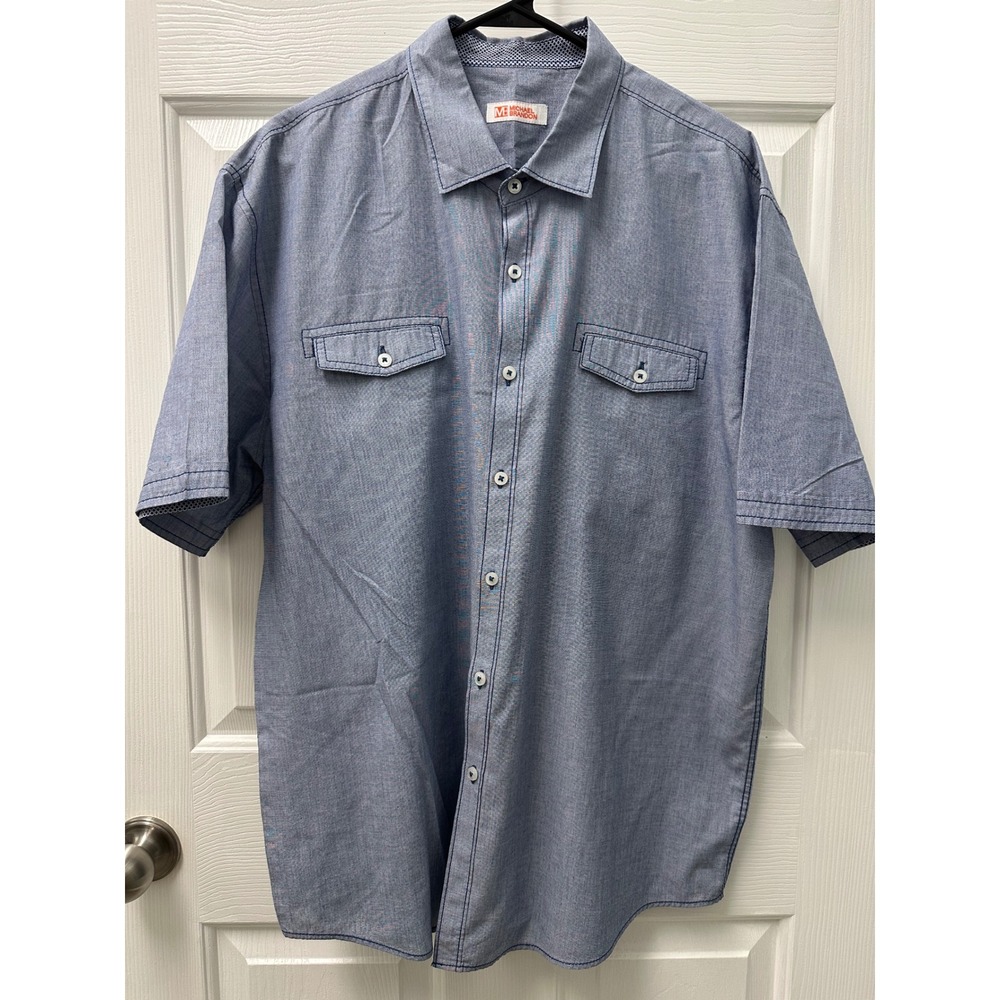 Michael Brandon Mens Blue Short Sleeve Button Up FLAWS AS IS READ